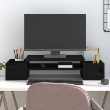 Suport pentru monitor, negru, 70x27,5x15 cm, lemn masiv de pin - Img 1