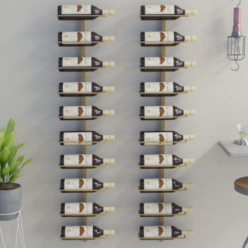 Suport sticle de vin, de perete, 10 sticle, 2 buc, auriu, metal - Img 1