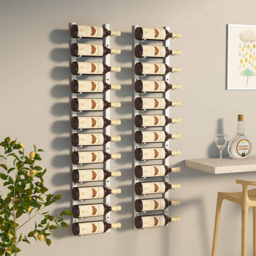 Suport sticle de vin de perete, 12 sticle, 2 buc., alb, fier - Img 1