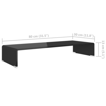 Suport TV/monitor din sticlă, 80x30x13 cm, negru - Img 5