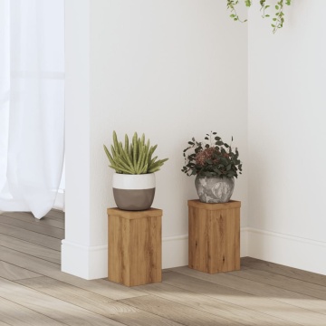 Suporturi de plante, 2 buc., stejar artizanal, 10x10x18cm, lemn - Img 1