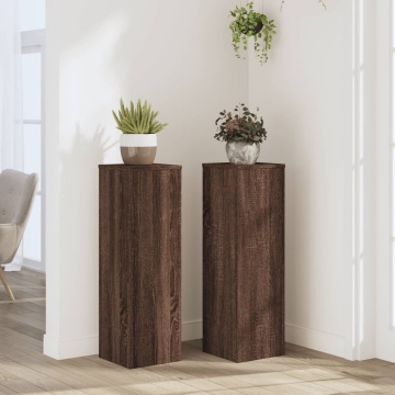 Suporturi plante 2 buc. stejar maro 25x25x80cm lemn prelucrat - Img 1