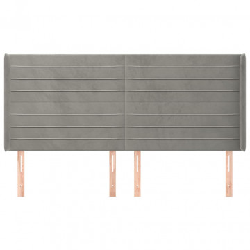 Tăblie de pat cu aripioare gri deschis 203x16x118/128cm catifea - Img 3