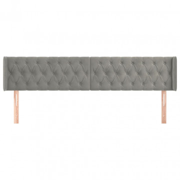 Tăblie de pat cu aripioare gri deschis 203x16x78/88 cm catifea - Img 3