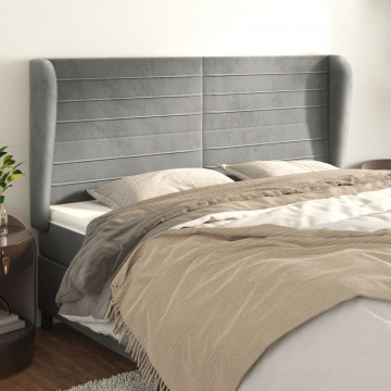 Tăblie de pat cu aripioare gri deschis 203x23x118/128cm catifea - Img 1
