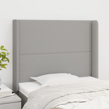 Tăblie de pat cu aripioare gri deschis 93x16x118/128 cm textil - Img 1