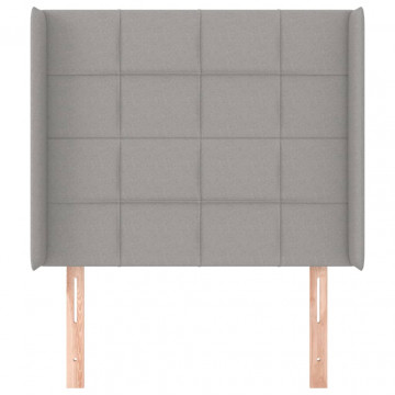 Tăblie de pat cu aripioare gri deschis 93x16x118/128 cm textil - Img 3