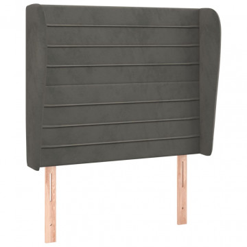 Tăblie de pat cu aripioare gri închis 103x23x118/128 cm catifea - Img 2