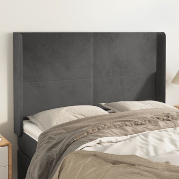 Tăblie de pat cu aripioare gri închis 147x16x118/128 cm catifea - Img 1