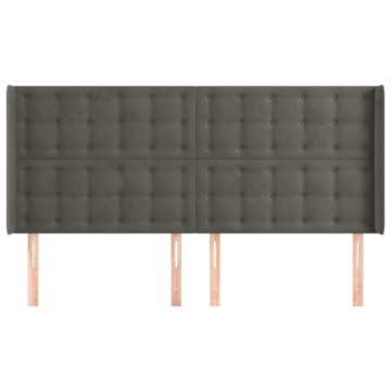 Tăblie de pat cu aripioare gri închis 183x16x118/128 cm catifea - Img 3