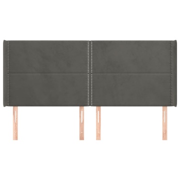 Tăblie de pat cu aripioare gri închis 183x16x118/128 cm catifea - Img 3