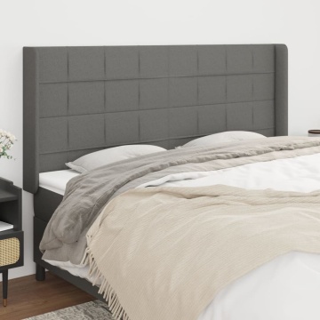Tăblie de pat cu aripioare gri închis 203x16x118/128 cm textil - Img 1