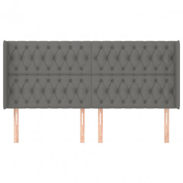 Tăblie de pat cu aripioare gri închis 203x16x118/128 cm textil - Img 3