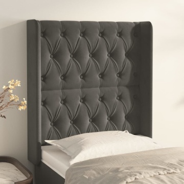 Tăblie de pat cu aripioare gri închis 83x16x118/128 cm catifea - Img 1