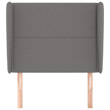 Tăblie de pat cu aripioare gri închis 93x23x118/128 cm textil - Img 3