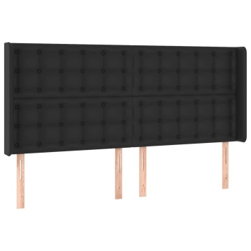 Tăblie de pat cu aripioare, negru, 183x16x118/128 cm, piele eco - Img 2