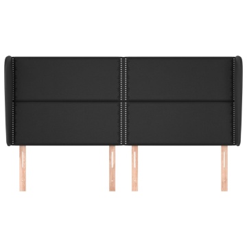 Tăblie de pat cu aripioare, negru, 203x23x118/128 cm, piele eco - Img 3