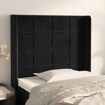 Tăblie de pat cu aripioare, negru, 93x16x118/128 cm, catifea - Img 1