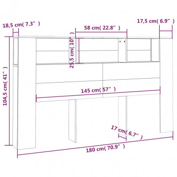Tăblie de pat cu dulap, alb extralucios, 180x18,5x104,5 cm - Img 5
