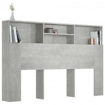 Tăblie de pat cu dulap, gri beton, 160x19x103,5 cm - Img 4