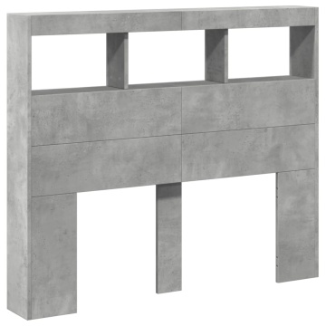 Tăblie de pat cu dulap și LED, gri beton, 120x17x102 cm - Img 3
