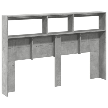 Tăblie de pat cu dulap și LED, gri beton, 160x17x102 cm - Img 7