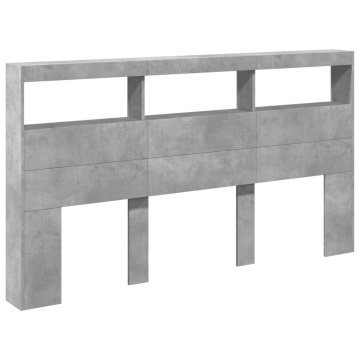 Tăblie de pat cu dulap și LED, gri beton, 180x17x102 cm - Img 3