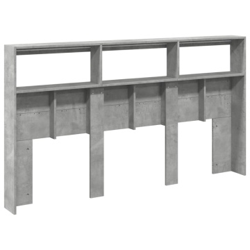 Tăblie de pat cu dulap și LED, gri beton, 180x17x102 cm - Img 7
