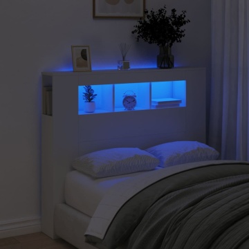 Tăblie de pat cu LED, alb, 120x18,5x103,5 cm, lemn - Img 1