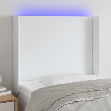 Tăblie de pat cu LED, alb, 83x16x118/128 cm, piele ecologică - Img 1