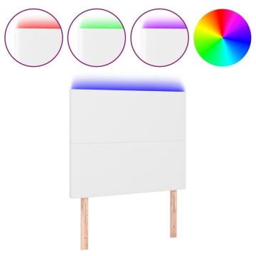 Tăblie de pat cu LED, alb, 90x5x118/128 cm, piele ecologică - Img 2
