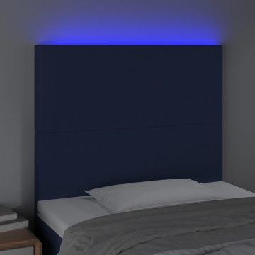 Tăblie de pat cu LED, albastru, 100x5x118/128 cm, textil - Img 3
