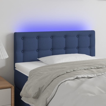 Tăblie de pat cu LED, albastru, 100x5x78/88 cm, textil - Img 1