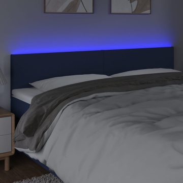 Tăblie de pat cu LED, albastru, 200x5x78/88 cm, textil - Img 3