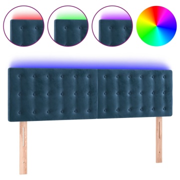 Tăblie de pat cu LED, albastru închis, 144x5x78/88 cm, catifea - Img 2