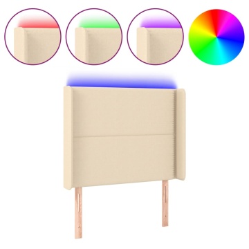 Tăblie de pat cu LED, crem, 103x16x118/128 cm, textil - Img 2