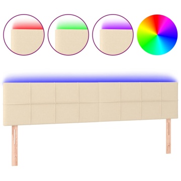Tăblie de pat cu LED, crem, 160x5x78/88 cm, textil - Img 2