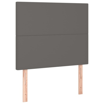 Tăblie de pat cu LED, gri, 90x5x118/128 cm, piele ecologică - Img 4