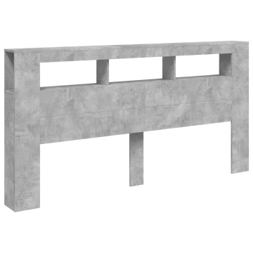Tăblie de pat cu LED, gri beton, 200x18,5x103,5 cm, lemn - Img 3