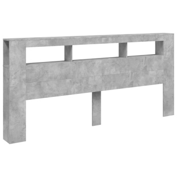 Tăblie de pat cu LED, gri beton, 220x18,5x103,5 cm, lemn - Img 3