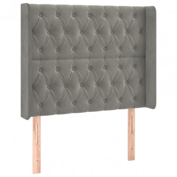 Tăblie de pat cu LED, gri deschis, 103x16x118/128 cm, catifea - Img 3