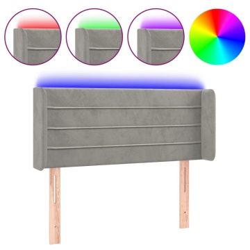 Tăblie de pat cu LED, gri deschis, 103x16x78/88 cm, catifea - Img 2