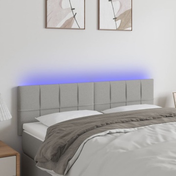 Tăblie de pat cu LED, gri deschis, 144x5x78/88 cm, textil - Img 1