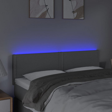 Tăblie de pat cu LED, gri deschis, 144x5x78/88 cm, textil - Img 3
