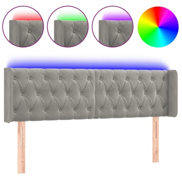 Tăblie de pat cu LED, gri deschis, 147x16x78/88 cm, catifea - Img 2