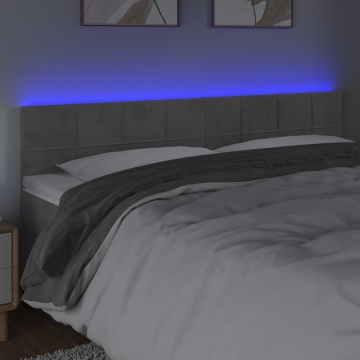 Tăblie de pat cu LED, gri deschis, 160x5x78/88 cm, catifea - Img 3