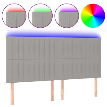 Tăblie de pat cu LED, gri deschis, 200x5x118/128 cm, textil - Img 2