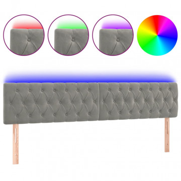 Tăblie de pat cu LED, gri deschis, 200x7x78/88 cm, catifea - Img 2