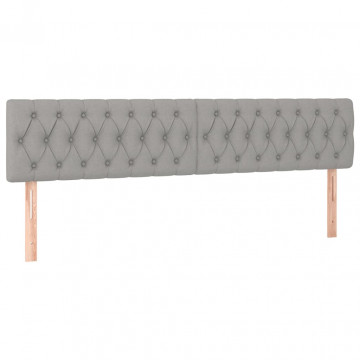 Tăblie de pat cu LED, gri deschis, 200x7x78/88 cm, textil - Img 4