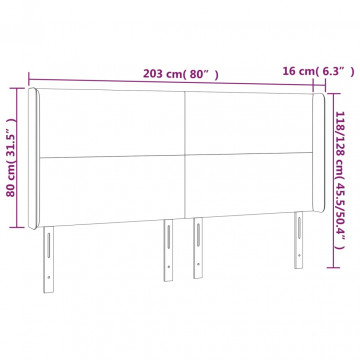 Tăblie de pat cu LED, gri deschis, 203x16x118/128 cm, catifea - Img 5